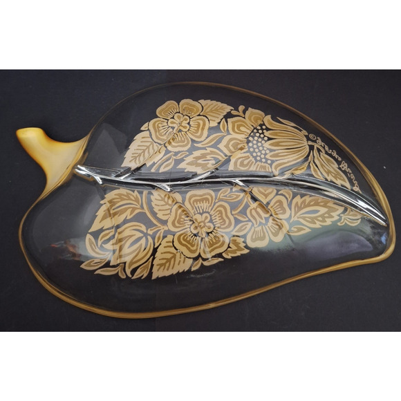 Vintage Georges Briard Divided Relish Dish, Leaf Shaped Gold Accents - Picture 1 of 5